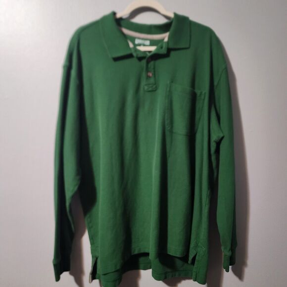 Duluth Trading Co Men’s XL Green Long Sleeve Cotton Collared Knit Polo Shirt - Picture 1 of 6